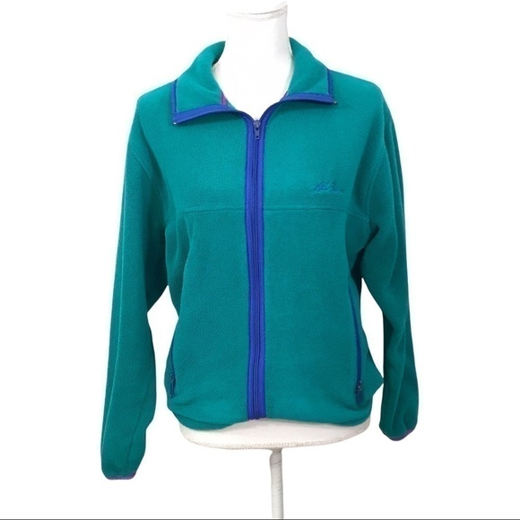 Vintage LL Bean Fleece Zip Front Jacket Signature Logo Pockets Women Medium - Picture 3 of 8